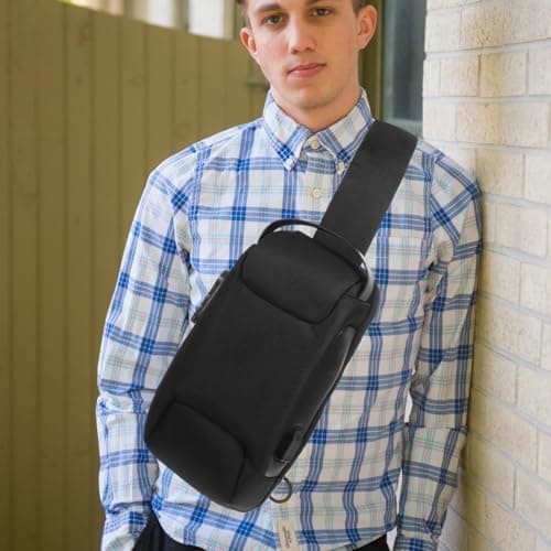 TOPPERFUN Waterproof Oxford Cloth Anti-Theft Cross Body Bag for Men, Sling Chest Bag with USB Charging Port, RFID Blocking for Travelling, Walking — view 6
