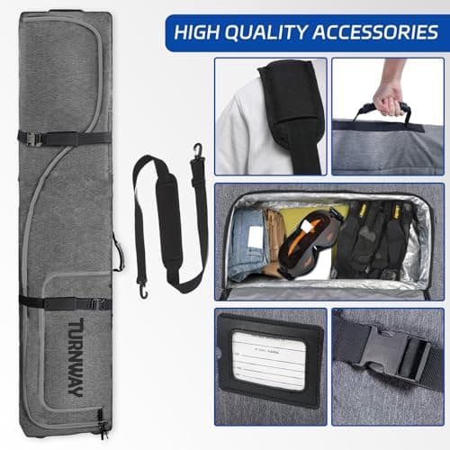 TurnWay Padded Ski Bag with Wheels for Air Travel, Double Rolling Snowboard Bag Heavy Duty Waterproof for Storage & Transportation of Snowboard/Ski Gear (Gray) — view 4