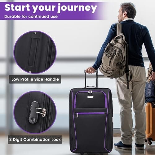 Cabin Suitcase 20" Carry On Suitcase Super Lightweight Luggage 20% Expandable 2 Wheel Soft Shell Luggage with Built in Combination Lock for All Airlines EasyJet Ryanair British Airways 55x35x20 — view 3