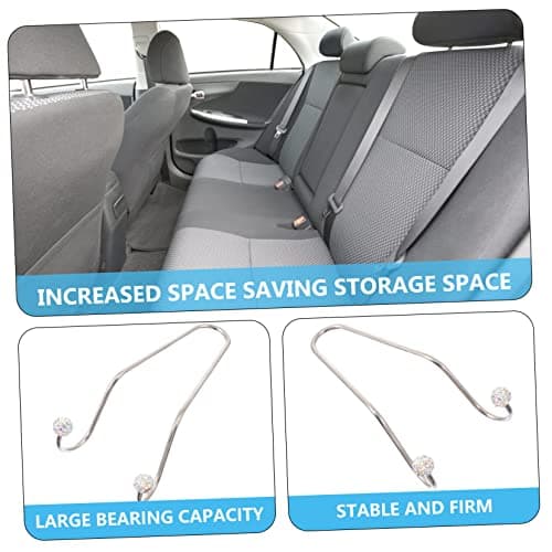 JECOMPRIS 4pcs Car Seat Back Storage Hooks, Stainless Steel with Diamond Detail, Space-saving Headrest Hangers for Handbags and Groceries, Silver — view 3