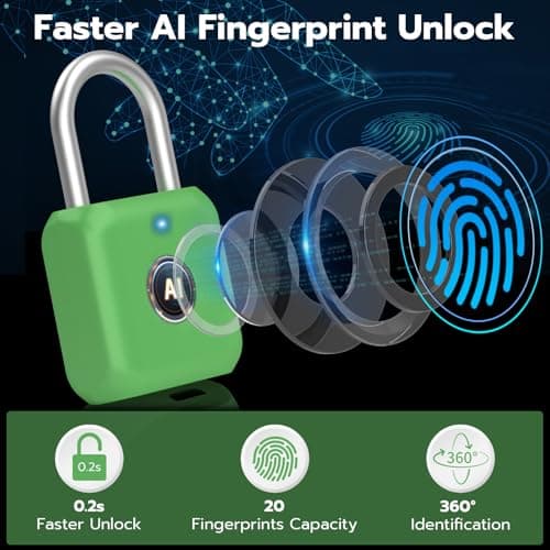 Anweller Fingerprint Padlock,Smart Padlock,Locker Lock,Combination Lock,Fingerprint Lock with APP Unlock,USB Rechargeable,Suitable for Gym Locker,Locker,School,Door,Shed,Toolbox,Storage(Green) — view 3