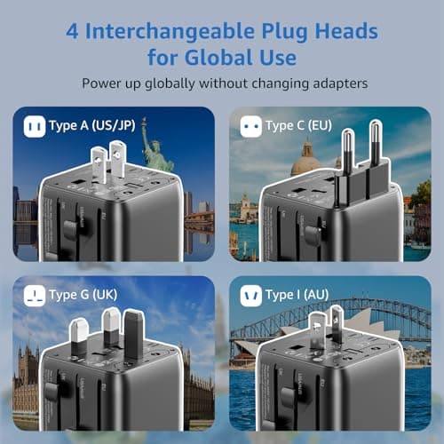 Universal Travel Adapter UK to World,1 Universal AC Socket and 1 US Socket, Universal Adapter Plug with Dual 10A Fuses, Travel Adapter Worldwide (Type A/C/G/I), for Trips in USA/Europe/AU/UK — view 4