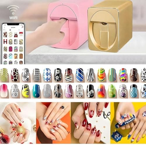 Digital Mobile Nail Art Printer- 3D Nail Printer Machine Support WiFi/DIY, Portable Nail Painting Machine 10s Done, Printing and Rying as One, Over 1000 Pictures(Rose Gold) — view 5