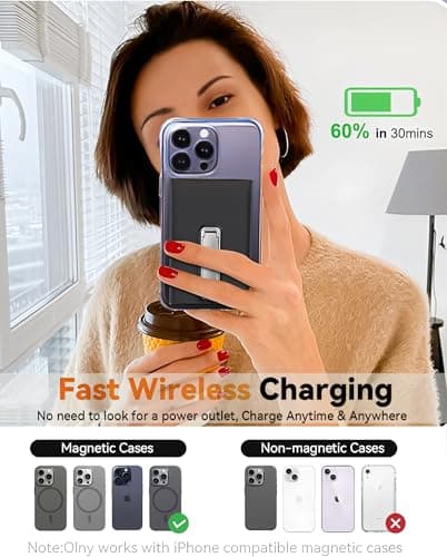 Power Bank, Magnetic Wireless 10000mAh Fast Charging Portable Charger with Stand, 3 Outputs USB C in/Out PD 22.5W Battery Pack for iPhone 12 13 14 15 16 /Plus/Mini/Pro/Pro Max — view 3