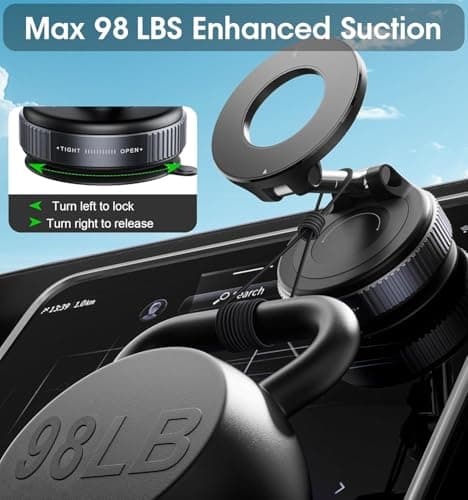 Vacuum Suction Car Phone Holder Mount for Magsafe iPhone, Rotates 720° for Dashboard & Windscreen | Universal Magnetic Mobile Holder for iPhone 17 16, Samsung Galaxy, and All Android Phones — view 5