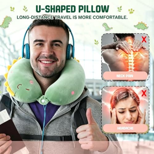 KYEDGC 1Pcs Travel Pillow, Dinosaur Cartoon Neck Support for Travel and Office Use, U-Shape Design for Airplane and Car Journeys, Measuring 30x28 cm for Comfortable Neck Support During Long Trips — view 5