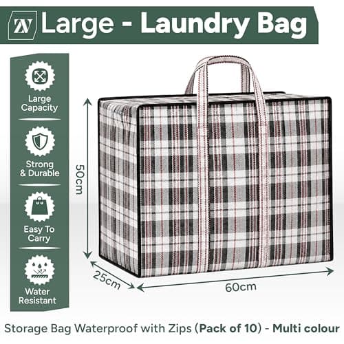 Zuvo Large Laundry Bags 10 Pack with Zips, Woven Moving and Storage Bag Set — view 2