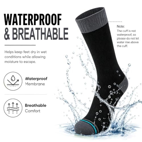 JiaYouLC Unisex Mid Calf Waterproof Socks Stretchy Mens Water Proof Socks for Hiking Cycling Running Sport Jogging Mountain Climbing (UK, Numeric, 6, 8, Regular, Regular, Black) — view 5