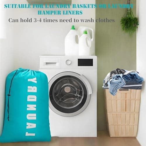 2 Pack Large Laundry Bags,24"" x 36"" Portable Travel Laundry Bag with Drawstring Cord,Travels Laundry Bags for Dirty Clothes, Ideal for Travel, Home, Dormitory, and Camping Use (Cyan + Grey) — view 3