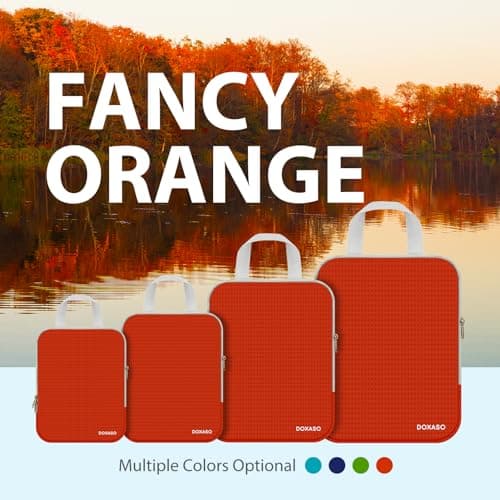 Doxaso Compression Packing Cubes Ultralight Expandable Suitcase Organiser Bags Water Repellent Travel Organiser for Backpack 4 PCS (A-Orange-4 Pcs, 4 PCS) — view 3