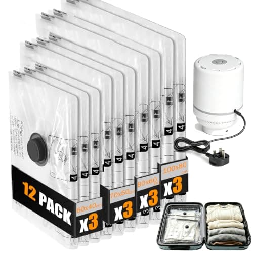 Vacuum Storage Bags With Electric Pump For Clothes, Travel, 12 Pack