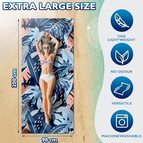 Beach Towels For Adults Extra Large - 2 Pack 200x90cm Lightweight microfibre beach towel with Mesh Bags, Double Sided Sand Free Absorbent Quick Dry Microfibre Towel for Pool, Gym, Camping & Travel — view 3