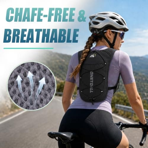 ONETOALL Running Vest Women with Water Bottle 500ml/Bladder 2L, 6L Reflective Hydration Backpack Mens, Lightweight 150g for Trailrunning Hiking Marathon (Black with Soft Flask) — view 3