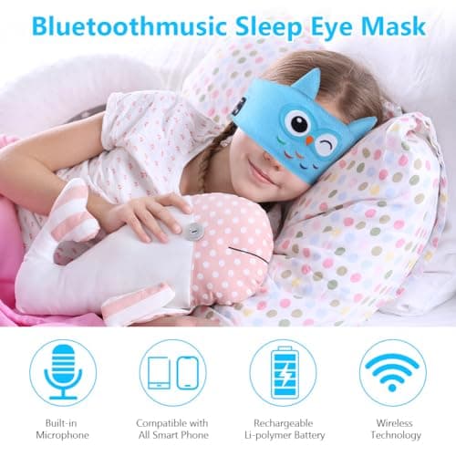 OFFCUP Sleep Headphones, Owl Headband Headphones, Soft Bluetooth Headset Hi-Fi Stereo Super Bass Music Headphones for Men Women Office Nap Travel Yoga Workout Meditation (Blue) — view 3