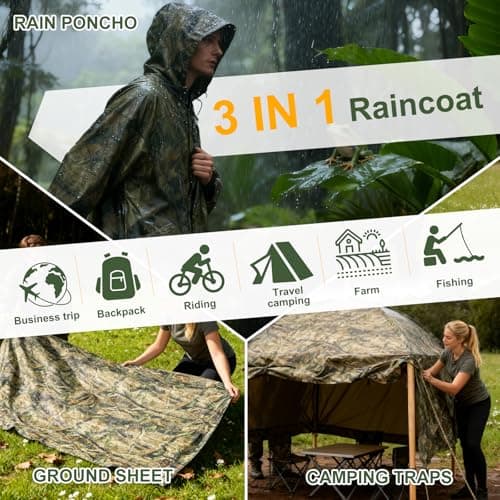 Waterproof Poncho Adult, Rain Poncho for Camping Fishing Hunting Festival — view 5