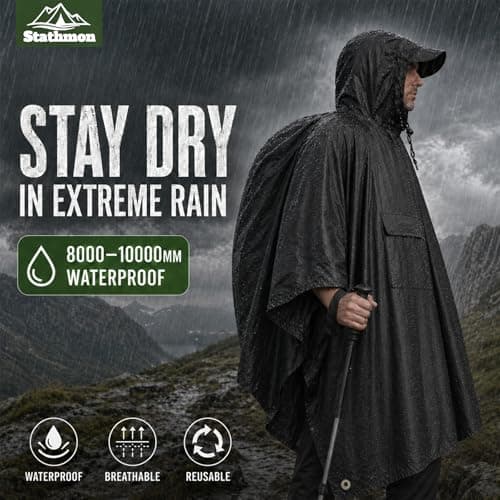 Stathmon 2 Pack Poncho Waterproof Adult - PU8000mm Reusable Rain Poncho — view 2