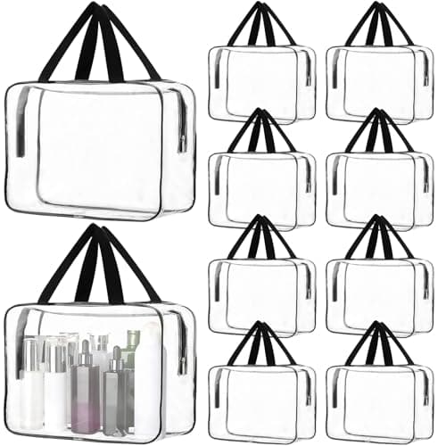 10 Pack Large Clear Makeup Bags Bulk, Plastic Toiletry Bag with Handle