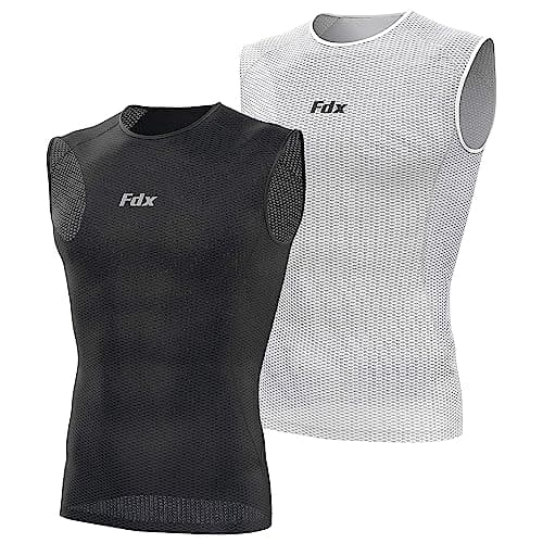 FDX Cool Mesh Base Layer Sleeveless - Men, Women Summer Cycling Vest - Ultralight, Breathable, Anti-Odour Bicycle Skins Tops - Under-Shirts for Running, Gym, Workout Training (Black+White,PO2-M)