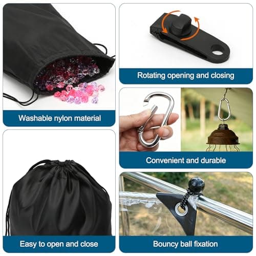 10 Pack Sand Bags for Outdoor Gazebo Curtains,Portable Gazebo Weights with 10 Sandbags, 10 Carabiners, 10 Clips and 10 Bungee Balls, Sandbag Weights for Curtains Weight, Tents, Tablecloths — view 3