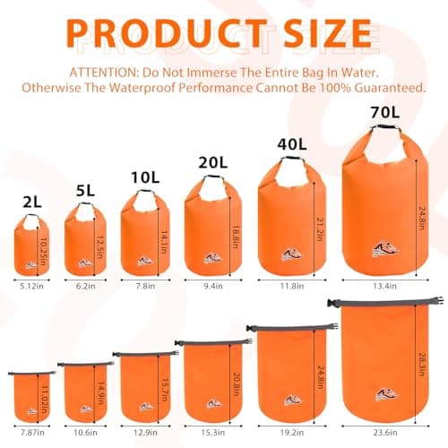 OBEISN 2L+5L+10L+20L+40L +70L Dry Bags Waterproof Set, Lightweight Waterproof Dry Bags, Ultimate Dry Sack, Waterproof Bag, Rucksack Liner, Canoe Sack for Kayaking Rafting Boating Hiking Camping Travel — view 2
