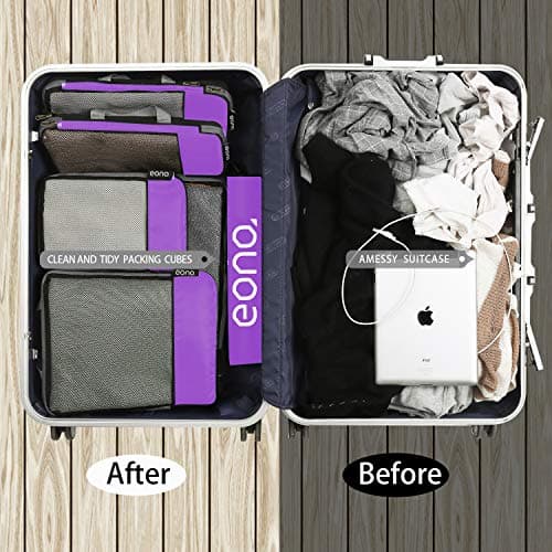 Eono Compression Packing Cubes, Luggage Organiser Set, Extensible Suitcase Organiser, Packing Organisers for Suitcases, Packing Cubes for Travel or Home Storage - Purple, 6 Set — view 5