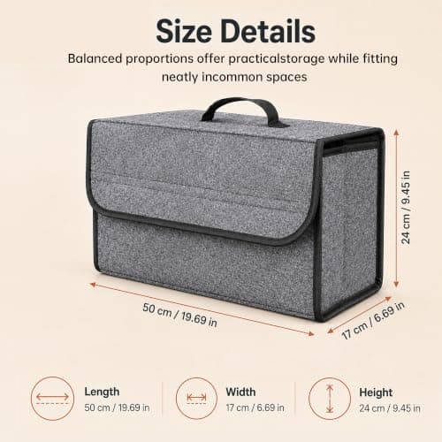 Senshuomy Car Boot Organiser 50x17x24cm Foldable Felt Storage Box (Grey) — view 2