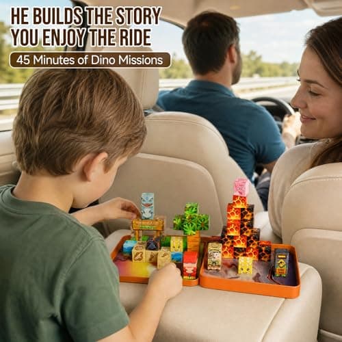 Magnetic Blocks Travel Set for Boy: 49pcs Dinosaur Magnet Cubes Iron Case — view 2