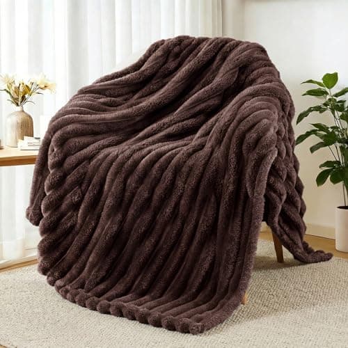 Exclusivo Mezcla Soft Striped Fleece Blanket, Coffee Sofa Bed Throw