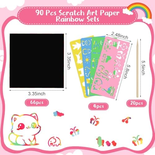 90-Piece Rainbow Scratch Art Paper Set for Kids, 3.35 x 3.35 in — view 2