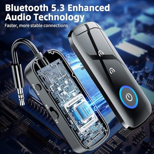 SONRU Bluetooth 5.3 Transmitter Receiver Splitter, 2 in 1 Bluetooth Airplane Adapter with 3.5mm Jack Compatible with 2 AirPods Wireless Headphones Travel Essentials for Flight, TV, Car, Gym, Speaker — view 2