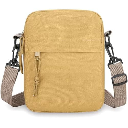 Veyarien Mens Shoulder Cross Body Bag, Small Messenger Bag with Zipper and Adjustable Strap, Nylon and Oxford Crossbody Bags, Casual Chest Sling Bag for Working Travel Daily (Khaki)