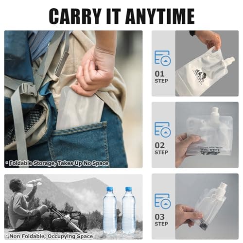 1L Hiking Collapsible Water Bottles, 4-Pack 33OZ BPA-Free Foldable Backpacking Water Bottle for Travel Camping Hiking — view 2