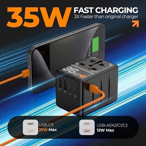 TESSAN 35W Universal Travel Adapter Worldwide with 3 USB C 2 USB A Ports — view 3
