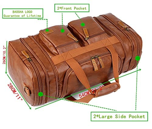Leather Travel Duffel Weekender Bag Carry on Overnight Bag Sports Duffel Bag for Men and Women HB-21, Brown — view 6