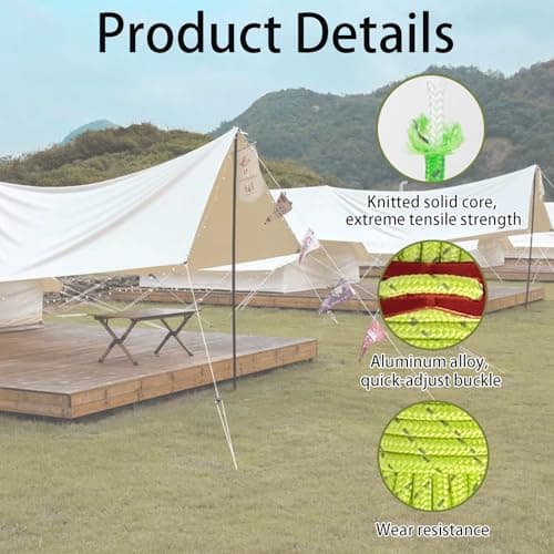 Nylon Rope, Tent Guy Ropes, 8 Fluorescent Green Guy Lines for Camping, 400 cm Length and 0.4 cm Diameter Nylon Cord — view 3