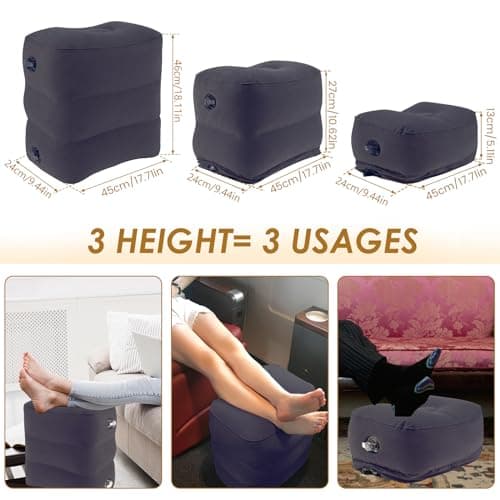 Inflatable Foot Rest Pillow 3 Layer Height Adjustable Travel Foot Rest for Plane Cars Portable Inflatable Airplane Footrest for Kids Toddlers Airplane Travel Essentials — view 3