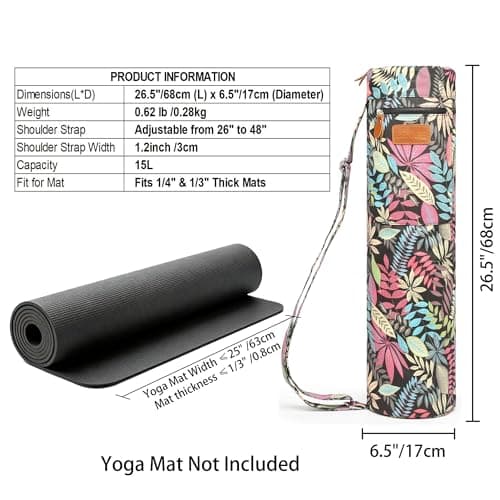 ELENTURE Canvas Yoga Mat Bag with Adjustable Strap & Pockets, Full-Zip Travel Gym Tote for Women & Men, Fits 1/4" & 1/3" Thick Mats, Lightweight Carrier for Yoga, Workout, Outdoor Use — view 3