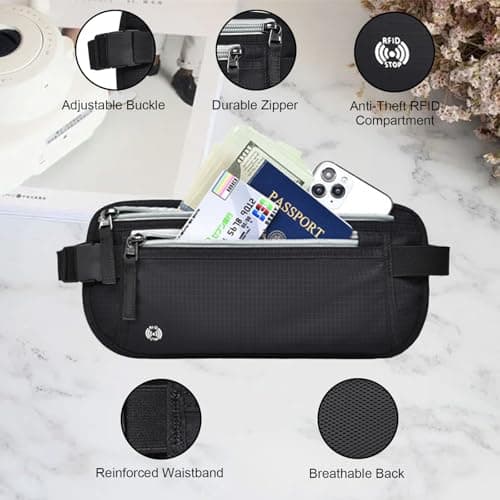 Travel Money Belt Secure RFID Blocking Money Belts for Travel Hidden Men Waterproof Undercover Travel Waist Bag Anti Theft Travel Wallet for Passport, Phone, Credit Cards & Cash, Dark Grey — view 4