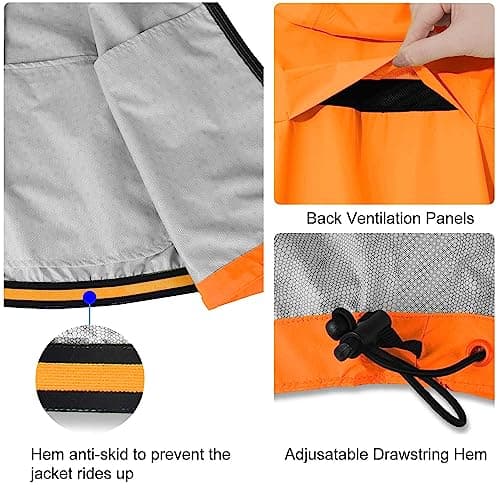 baleaf Waterproof Jacket Mens Cycling Jackets Reflective Running Outdoor Rain Coats Lightweight for Men Walking Hiking Packable Orange XL — view 3