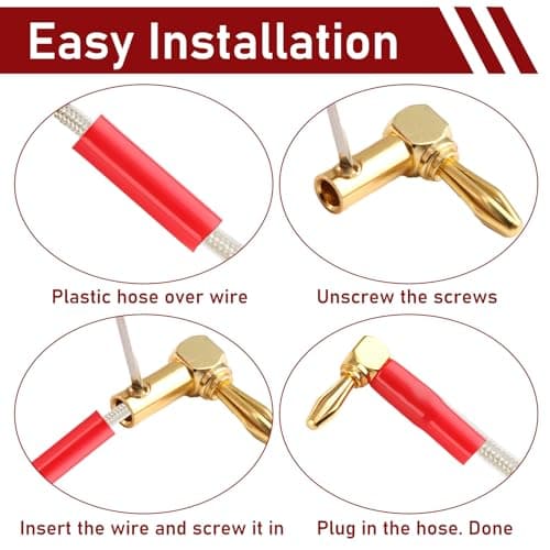 talNite 8-Pack 90 Degree Banana Plugs,24K Gold Plated 4mm Right Angle Audio Connectors for Speaker Wire, Sockets, Amplifier, Dual-Screw Type in Red & Black,And Sound Systems — view 2