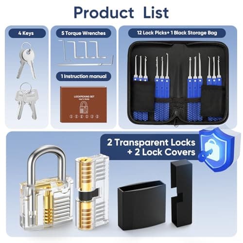 Lock Pick Set, Eventronic 17-Piece Lock Picking Tools with 2 Clear Practice and Training Locks for Lockpicking, Extractor Tool for Beginner and Pro Locksmiths — view 3