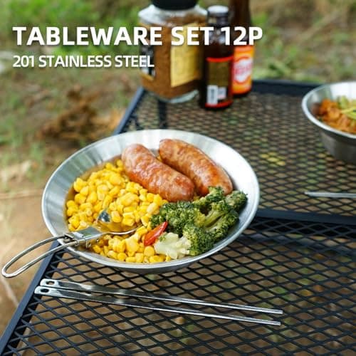 CHSEEO 12 PCS Stainless Steel Camping Plates and Bowls Set, Camping Mess Kits, Tableware Set with Bowls, Plates & Portable Carry Bag, Lightweight Package Perfect for Camping, Hiking, Picnic and Travel — view 6