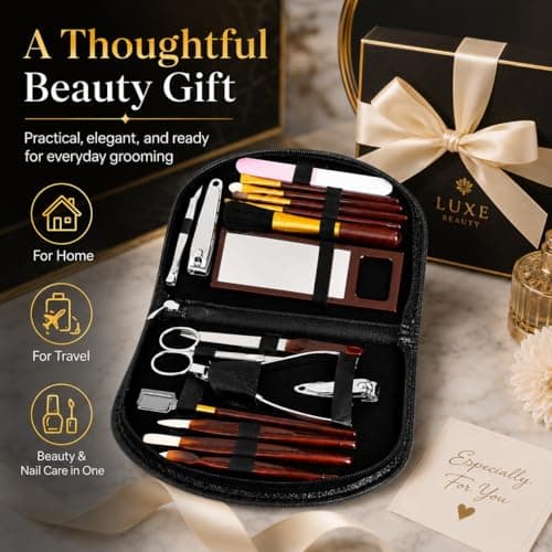 18 Piece Ladies Manicure & Makeup Set in Black Zipped Pouch – Complete Nail Care & Beauty Kit for Home & Travel – Multi Tool Grooming Set (black) — view 4