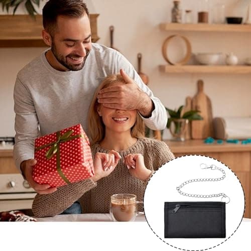 Slim Wallet, Men's Wallet with Chain Clip Zipper for Travel Sports, Black — view 6