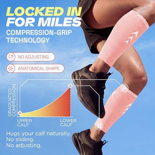 Rymora Calf Compression Sleeves for Men & Women (Ideal for Sports, Running, Shin Splints & More) (One Pair) (Rose Coral) (Medium) [M] — view 6