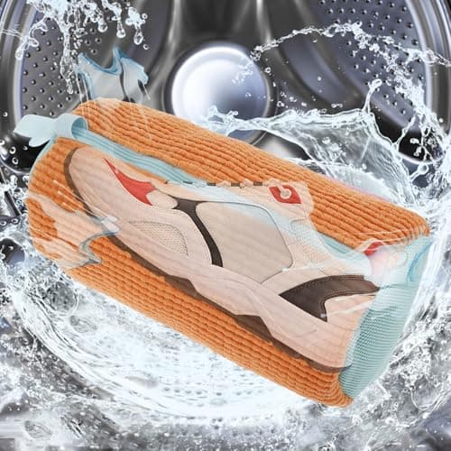 2Pcs Shoe Washing Machine Bag, Shoe Cleaning Bag with Zipper & Hook, Reusable Shoe Laundry Bag, Trainer Washing Machine Bag for Sneakers Canvas Tennis Running Shoes 39x19cm(Orange) — view 5