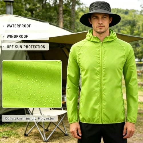ADUDVLO Men's Lightweight Waterproof Jacket with Pockets, Packable Hooded Windproof Rain Jacket for Travel, Running & Hiking – Includes Carry Pouch (UK, Alpha, XS, Regular, Regular, Green) — view 4
