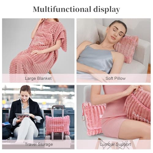 SONAICHTE travel blanket travel blanket airplane compact with bag 2 in 1 travel pillow and blanket set road trip essentials travel pillow and blanket car camping essentials(Light Pink) — view 5