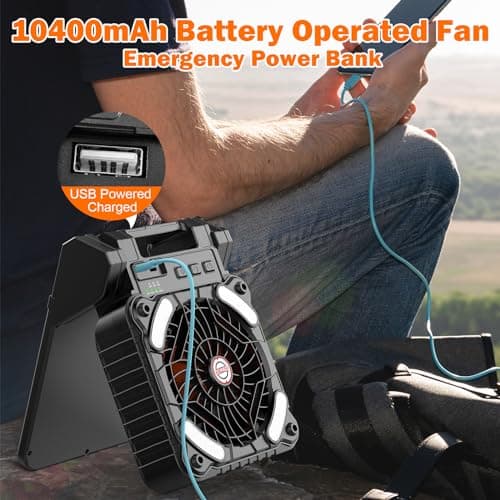 iYeHo Solar-Powered Camping Fan with LED Lantern,10400mAh Rechargeable Battery Operated Portable,Timer,Phone Charging and Eco-Friendly Fan,for Camping,Fishing, Power Outage,Hurricane,Travel — view 6