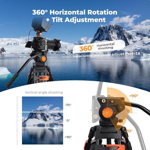 K&F CONCEPT 80"/202cm Video Tripod with Fluid Head — view 5